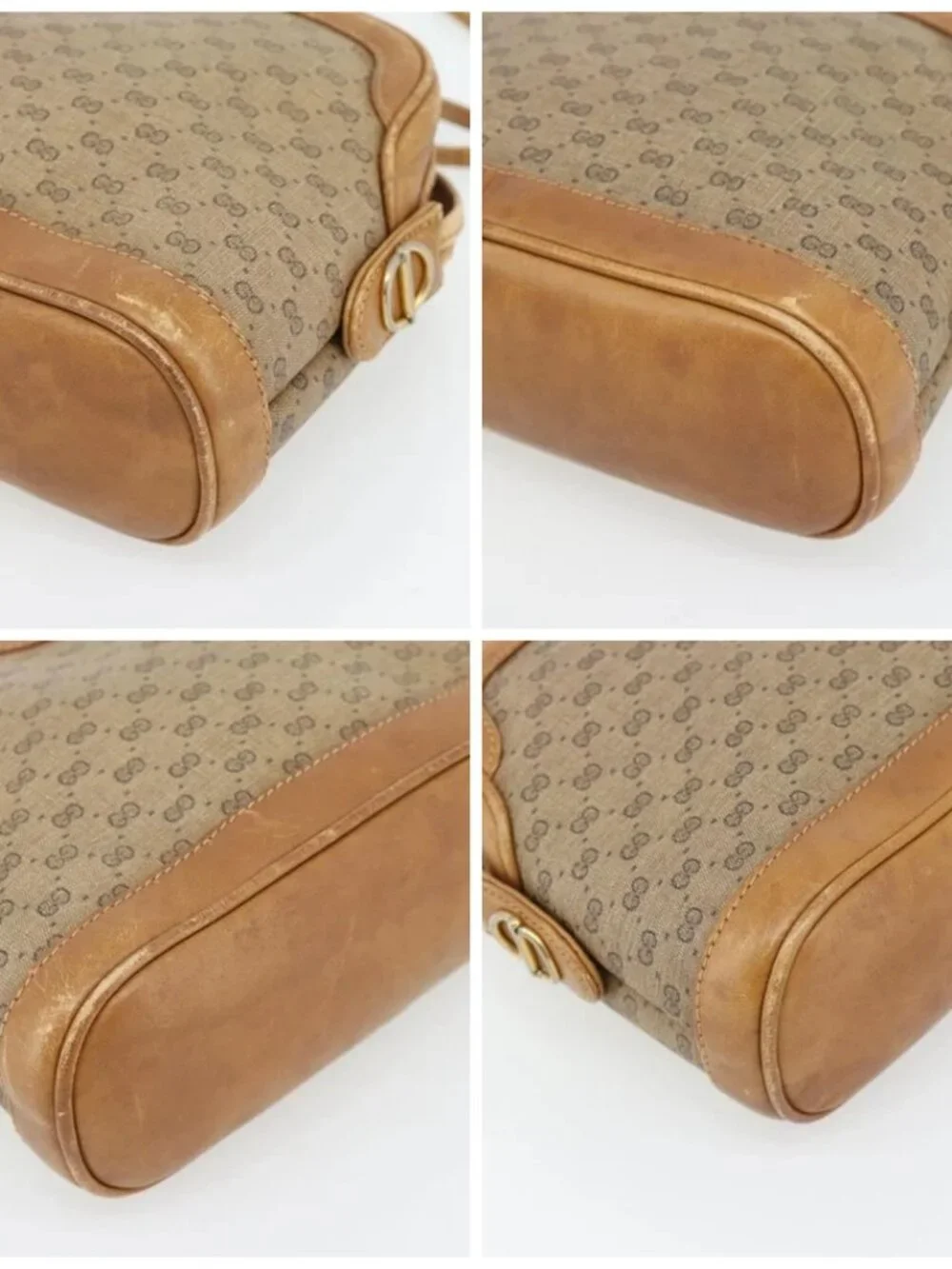 GUCCI Micro GG Supreme Shoulder Bag PVC Beige Gold Auth ka4395